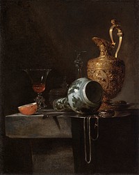 Still Life with a Porcelain Vase, Silver-gilt Ewer, and Glasses by Willem Kalf