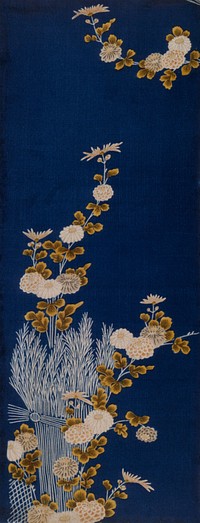 Kosode (Kimono) Fragment with Brushwood Fence and Chrysanthemums