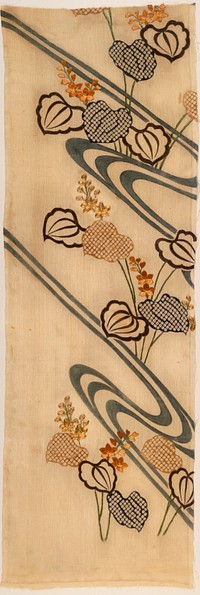 Kosode (Kimono) Fragment with Flowing Water and Pickerel Weed (Mizu Aoi)
