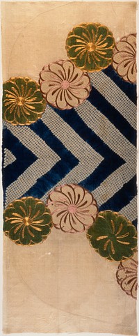 Kosode (Kimono) Fragment with Chrysanthemums and Chevron Pattern
