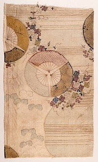Kosode Fragment with Fan Roundels, Flowering Vines, and Wild Ginger Leaves