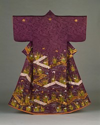 Woman's Kosode (Kimono) with Plank Bridges (Yatsuhashi), Irises, and Butterflies