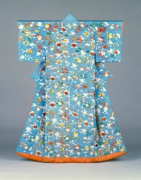 Woman's Kimono (Kosode) with Snow-Covered Mandarin Orange Trees and Poem