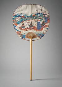 Fan Decorated with Woodblock Prints Depicting the Tsushima Festival