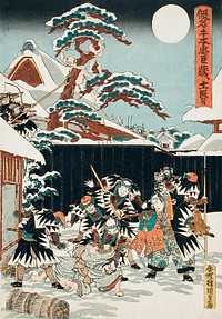 Act XI: Moronao is Dragged from Hiding and Identified by Yuranosuke, then Killed; Moronao's Retainers Being Pursued by Utagawa Kunisada