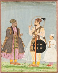 Sultan Muhammad Adil Shah of Bijapur (r. 1627-1656) and his African Prime Minister Ikhlas Khan (d. 1656) (recto); Calligraphy (verso)