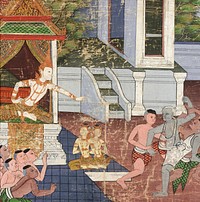 Jali and Kanhajina are Brought Before Their Grandfather King Sanjaya Along with Their Captor, the Ugly Brahmin Jujaka, Scene from Vessantara Jataka