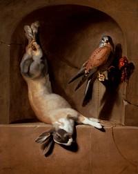 Still Life with Dead Hare and Falcon in a Niche by Dirck de Bray