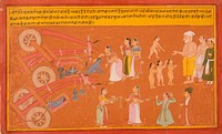 Krishna Breaks the Cart, Folio from a Bhagavata Purana (Ancient Stories of the Lord)