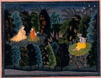 Companion Persuading Radha as Krishna Flutes, Folio from the "Lambagraon" Gita Govinda (Song of the Cowherd)