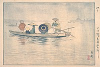 Spring Rain by the Ōkawa River Bridge: The Ferry near the Stables by Kobayashi Kiyochika