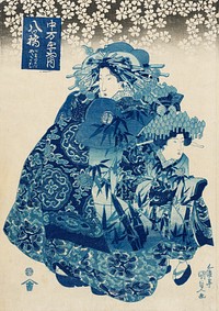 Yatsuhashi of the Naka-Manjiya, kamuro Wakaba and Yayoi by Utagawa Kunisada