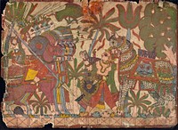 Babhruvahana Kills Animals to Save Syamakarna (recto), Babhruvahana Faces Arjuna's Army with Syamakarna (verso), Scenes from the Story of Babhruvahana, Folio from a Mahabharata ([War of the] Great Bharatas)
