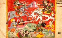 Indra Fighting Mahishasura (Recto), Vishnu Fighting Madhu and Kaitabha (Verso), Folio from a Devimahatmya (Glory of the Goddess)