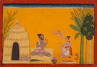 Valmiki Reciting the Ramayana to His Pupil Bharadvaja, Folio from the "Shangri" Ramayana (Adventures of Rama)