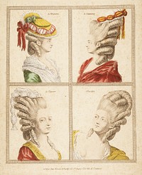 France, Rapilly, 18th Century Print showing Headdress Engraving, hand tinted, gouache Sheet: 11 5/8 x 9 3/8 in. Comp: 9 6/8 x 7 7/8 in.