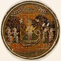 Enthroned and Crowned Buddha Holding Lotuses, King of the Buddha Suit, Playing Card from a Dashavatara (Ten Avatars) Ganjifa Set