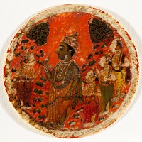 Rama and Four Warriors, Number Four of the Rama Suit, Playing Card from a Dashavatara (Ten Avatars) Ganjifa Set