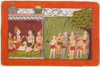 Lakshmana Meets with Tara, Sugriva, and Hanuman in the Palace of Kishkandha, Folio from a Ramayana (Adventures of Rama)