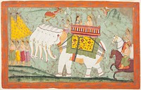 Indra and Sachi Riding the Divine Elephant Airavata, Folio from a Panchakalyanaka (Five Auspicious Events in the Life of Jina Rishabhanatha [Adinatha])