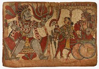 On the Road to Dwarka, Abhimanyu and Subhadra Meet Ghatotkacha, Scene from the Story of the Marriage of Abhimanyu and Vatsala, Folio from a Mahabharata ([War of the] Great Bharatas)