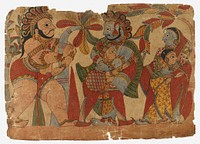 Ghatotkacha Revives and Embraces Cousin Abhimanyu While the Two Mothers also Embrace, Scene from the Story of the Marriage of Abhimanyu and Vatsala, Folio from a Mahabharata ([War of the] Great Bharatas)