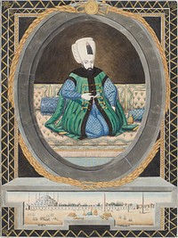 Portrait of Sultan Ahmet I (1603-1617) after a Painting by Konstantin Kapıdağlı, Above a View of the Hippodrome and the "Blue Mosque" in Istanbul