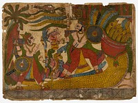 Babhruvahana Leaving the Netherworld with the Elixir (recto), Babhruvahana Hands Over the Elixir to Krishna to Resurrect Arjuna (verso), Scene From the Story of Babhruvahana, Folio from a Mahabharata ([War of the] Great Bharatas)