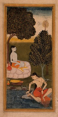 The Sage Shuka and the Celestial Nymph Rambha (recto), Text (verso), Folio from a Rambha-Shuka Samvad (The Dialogue between Shuka and Rambha)