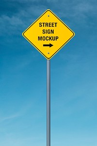 3D traffic sign mockup, yellow realistic design psd