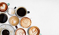 Assorted coffee cups, white background