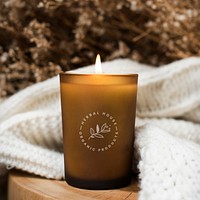 Aroma candle on wooden table
