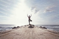 Yoga by sea image with copy space