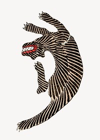 Japanese tiger vintage illustration, collage element psd