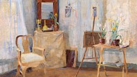 In the atelier iPhone wallpaper, vintage painting room by Maria Wiik. Remixed by rawpixel.