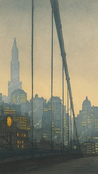 Brooklyn bridge mobile wallpaper, New York painting by František Tavík šimon. Remixed by rawpixel.