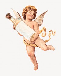 Cherub holding perfume bottle, vintage illustration. Remixed by rawpixel.