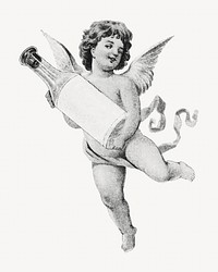 Cherub holding perfume bottle, vintage illustration. Remixed by rawpixel.