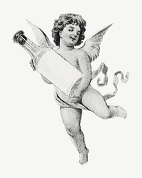 Cherub holding perfume bottle, vintage illustration psd. Remixed by rawpixel.