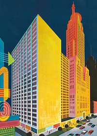 Sheraton-Chicago Hotel building illustration. Remixed by rawpixel.