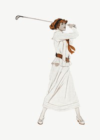 Golfing woman, vintage illustration by Edward Penfield psd. Remixed by rawpixel.