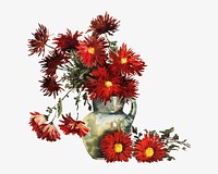 Chrysanthemums, red flower vase illustration by Louise Blogett Field. Remixed by rawpixel.