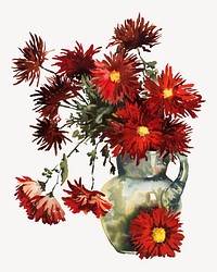 Chrysanthemums, red flower vase illustration by Louise Blogett Field. Remixed by rawpixel.