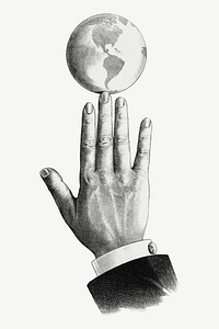 Globe on businessman's hand, vintage illustration psd. Remixed by rawpixel.