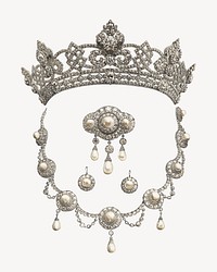 Vintage crown and jewelry illustration. Remixed by rawpixel.