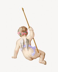 Cherub holding a stick illustration. Remixed by rawpixel.