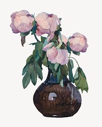 Vase with peonies, vintage flower illustration by Konštantín Kövári-Kačmarik. Remixed by rawpixel.