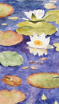 Water lilies iPhone wallpaper, watercolor painting. Remixed from Maria Wiik artwork, by rawpixel.