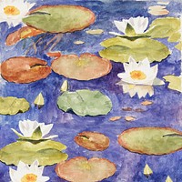 Water lilies background, watercolor painting. Remixed from Maria Wiik artwork, by rawpixel.