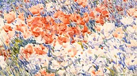 Flower field desktop wallpaper, watercolor painting. Remixed from Childe Hassam artwork, by rawpixel.